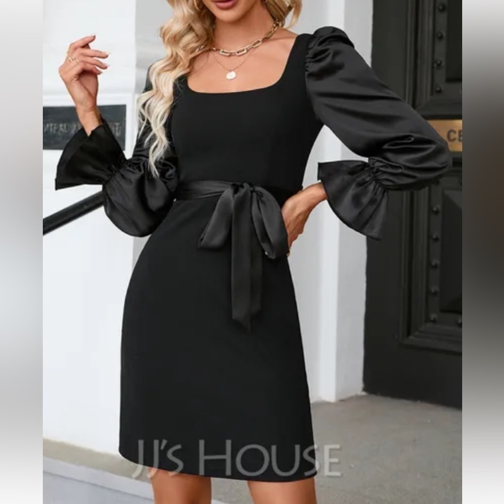 NWT JJ's House Black Party Event Dress Sz M Square Neck Balloon Sleeves Wedding
